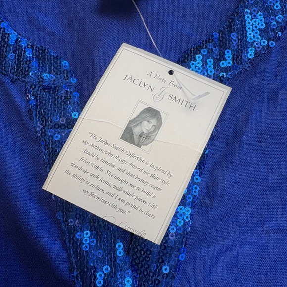 NWT Jaclyn Smith Collection Blue Linen Blend Sequin Tunic Top Sz L Coastal Chic - Picture 7 of 9